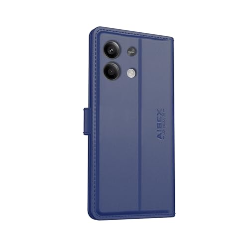 Image of AIBEX Compatible for Redmi Note 13 5G Flip Cover Leather Finish | Inside TPU with Card Pockets | Wallet Stand | Complete Protection Flip Case - Blue