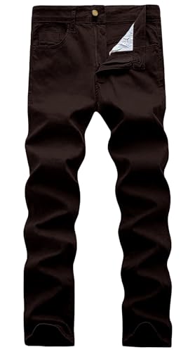 WULFUL Men's Slim Fit Skinny Stretch Comfy Jeans Denim Pants Deep Brown