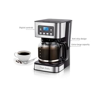 Taylor Swoden 12-Cup Programmable Coffee Maker, Regular & Strong Brew Drip Coffee Machine for Home and Office, Glass Carafe, Pause & Serve, Auto Shut Off, Black & Stainless Steel Taylor Swoden 12 Cup Programmable Coffee Maker Regular Strong Brew Drip Coffee Machine for Home and Office Glass Carafe Pause Serve Auto Shut Off Black Stainless Steel
