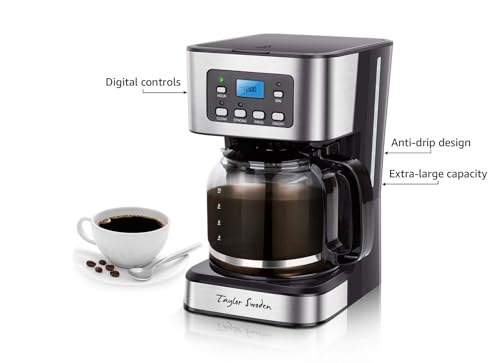 Taylor-Swoden-12-Cup-Programmable-Coffee-Maker-Regular-Strong-Brew-Drip-Coffee-Machine-for-Home-and-Office-Glass-Carafe-Pause-Serve-Auto-Shut-Off-Black-Stainless-Steel Taylor Swoden 12 Cup Programmable Coffee Maker Regular Strong Brew Drip Coffee Machine for Home and Office Glass Carafe Pause Serve Auto Shut Off Black Stainless Steel