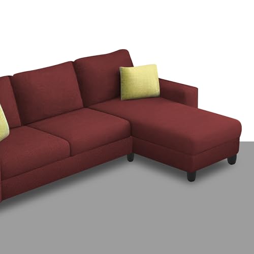 Image of Orland 4 Seater RHS L Shape Sofa Set for Living Room | Color - Maroon | Premium Fabric Sofa