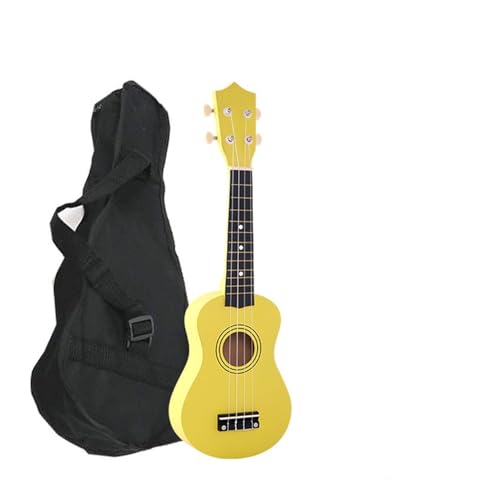 21 インチの全木製ウクレレ、黒のオックスフォード布バックパック、小型ギター付き(Yellow)