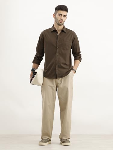 Image of WROGN Men's Cotton Shirt | Regular Fit | Solid Olive Full Sleeve Casual Shirt