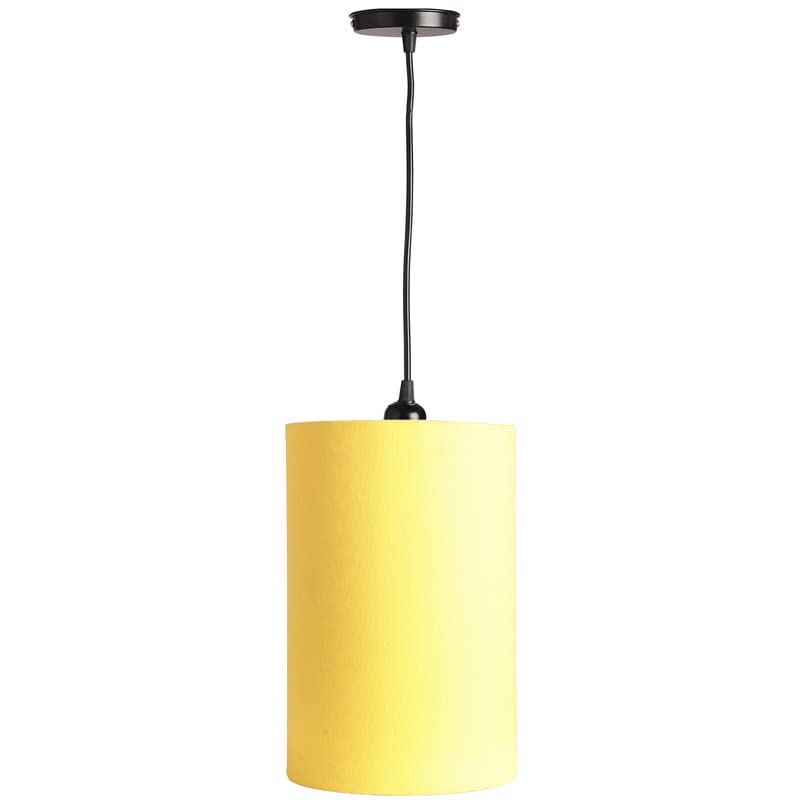 Image of Yellow Color, Classic Pendant Cylinder Lamp Shade, Decorative Light Lamp, Hanging Spotlight with Fixture (Beige), 40Watts, Black Canopy -: Pack of 1 (10 * 6 Inches)
