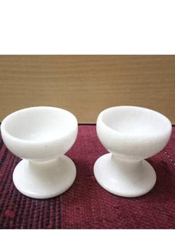 Krishna Products Krishnna Products Marble Diyas for Puja Decorative Item for Living Room/Home Marble (Pack of 2) Table Diya (Height: 2 inch), White