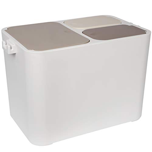ONVAYA® Mülltrennsystem Ben | Mülltrennung mit mehreren Fächern | Mülleimer in creme-weiß | Abfalleimer für Küche & Bad (36 Liter, Creme-Beige-Braun)