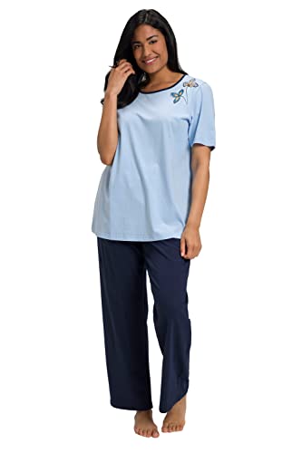 Ulla Popken Damen Pyjama Blüte Pyjamaset, Marine, 46-48