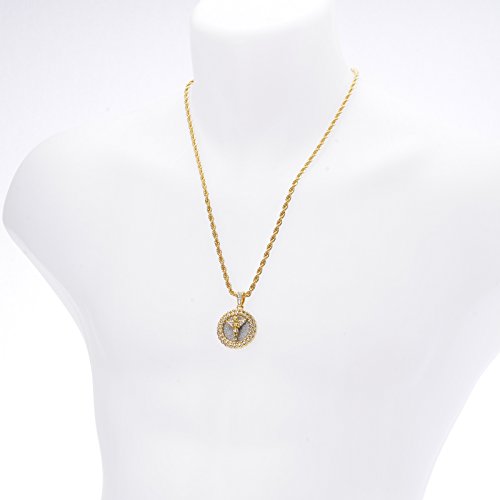metaltree98 Men's 14 K Gold Plated Hip Hop Gold-Tone Praying Angel Round Pendant and Rope Chain 20" HC 121 G3