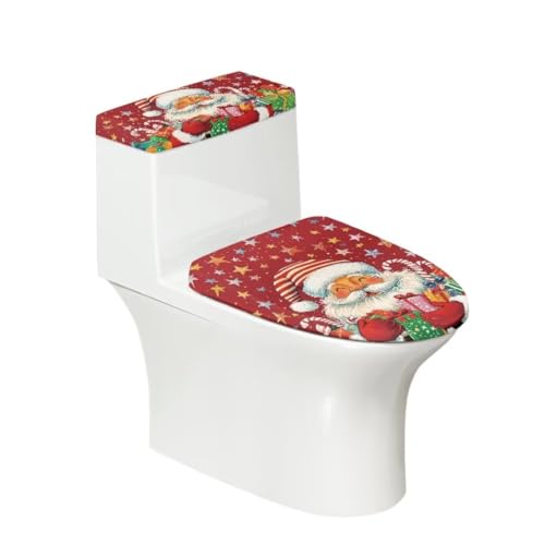GOSTONG Santa Claus Toilet Lid & Tank Covers for Bathroom Cartoon Toilet Seat Cover for Hotel Elastic Toilet Protective Cover for Round Toilet Novelty Home Decor for Friends
