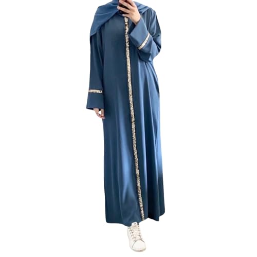 Caxndycing Vestidos musulmanes para mujer, manga larga, satén, vestido maxi Abaya Burka, cuerpo entero, caftán, ramadán, largo, vestido de oración, vestido de oración, ramadán, ropa islámica turca