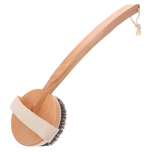 FRCOLOR 長柄シャワーブラシ ボディスクラブ 背中用バスブラシ 剛毛ボディスクラブ 浴室用バス用品 吊り下げ収納付き 人間工学設計ハンドル