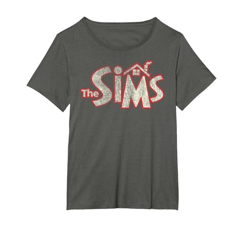 The Sims Vintage Distressed The Sims Logo Video Game T-Shirt, Women's Plus, Asphalt Grey, 3X