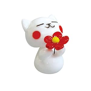 かわいい 猫 手作り ガラス細工 お花どうぞ シロネコ" 