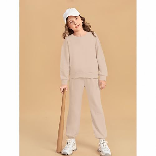 Ritatte Boys Girls Sweatsuit Outfit Kid Solid Crewneck Sweatshirt Sweatpant 2Pcs Set Fall Winter Clothes 6-12 Years2