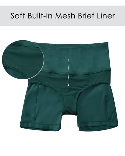 WIILIT 3" Damen Badeshorts UPF50 Badehose Bikinihose Schwimmshorts Hohe Taille Tummy Control Boardshorts Schnell Trocknend mit Innenfutter Taschen Türkis M 6