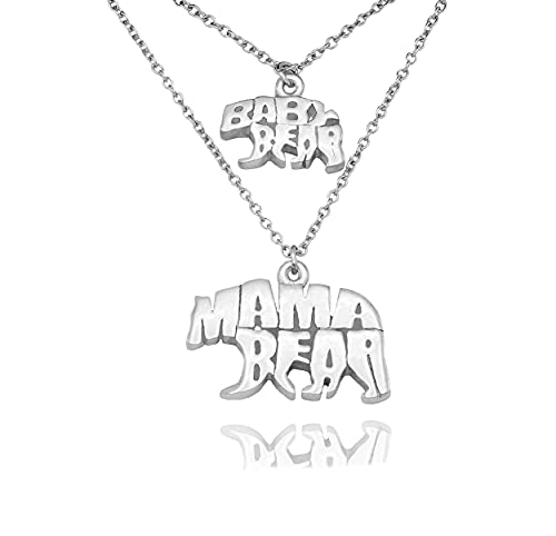 quan jewelry Set of 2 Daughter or Son and Mama Bear Pendant Necklaces with Greeting Card, Mother Daughter Gifts, Mother's Day Gift, Silver Tone - Handmade (Mother Daughter Son Gift)2