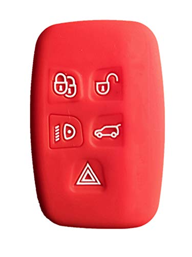 KAWIHEN Silicone Key Fob Cover Protector For Land Rover 5 Button key fob case LR2 LR4 Discovery Range Rover Sport Evoque LR052882 KOBJTF10A LR052905(Red)