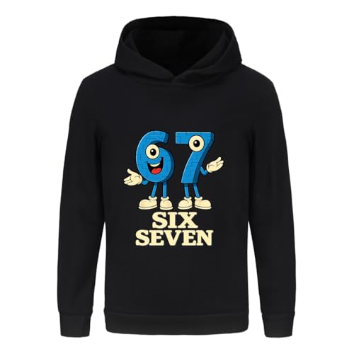 SharkBebe Boys MEME Hoodies Six Seven Sweatshirts Game Jumper 67 Kids Cotton Pullover Top Hoodie Ages 4-13 Years (UK Age 12 Years 13 Years Regular Black)