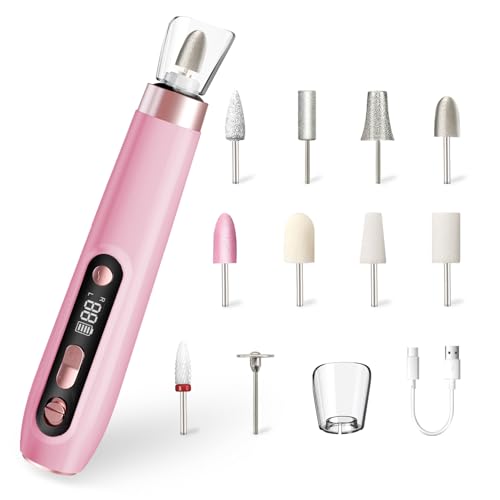 ENGERWALL Kit Profesional Torno para Uñas de Manicura y Pedicura, Lima de Uñas Eléctrica Portátil Inalámbrica, Máquina para Limar, Pulir y Cortar Uñas con 10 Velocidades (Rosa)