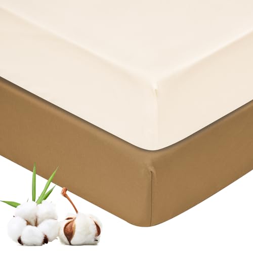 Image of david's kids 2 Pack Crib Sheets,70% Viscose from Bamboo 30% Cotton, Soft Breathable Baby Sheet Set for Boys Girls Neutral,28x52 Inch Fits Standard Crib and Toddler Mattresses, Cream & Brown