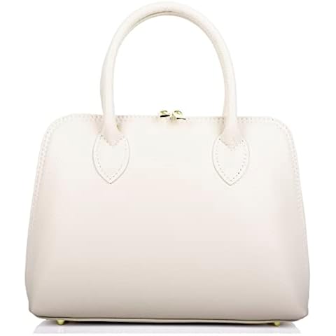 Primo Sacchi Womens Medium Handbag Cream Italian Textured Leather Double Handles Zip Up Cover