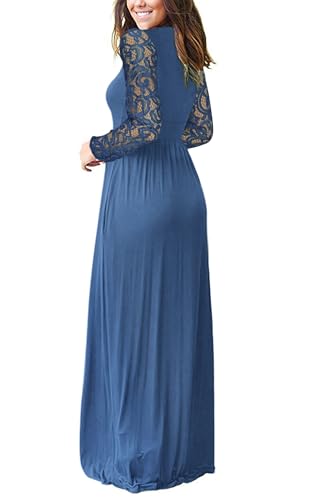 Image of AUSELILY Womens Long Sleeve Maxi Dress 2026 Fall Lace Long Sleeve Dress V Neck Wrap Waist Long Dresses with Pockets