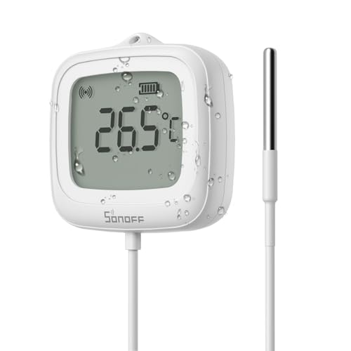 SONOFF SNZB-02LD Capteur de température étanche Zigbee avec sonde en acier inoxydable de 1,5 m, écran LCD, plage -40~115°C, surveillance via APP, support...