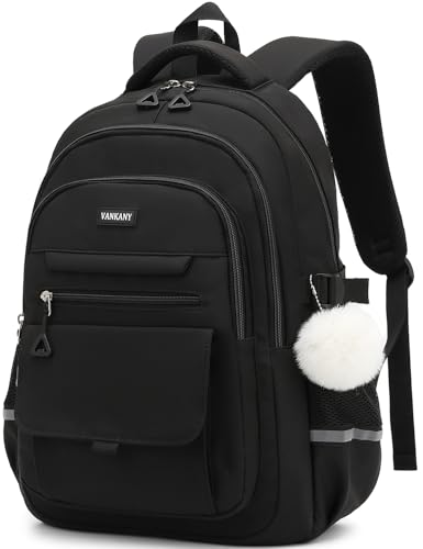 Image of School Backpack for Teen Girls, Large Capacity Laptop Bag for High School Middle School Elementary, Aesthetic Bookbag College Women, Black