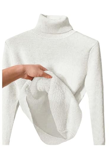 MakeMeChic Women's Long Sleeve Turtle Neck Fleece Lined Slim Fit Sweater Pullover Tops
