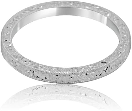 Rajput Traders SilverDia Art Deco Filigree Wedding Band, 14K White Gold Plated Sterling Silver, Victorian Milgrain Eternity Ring for Women