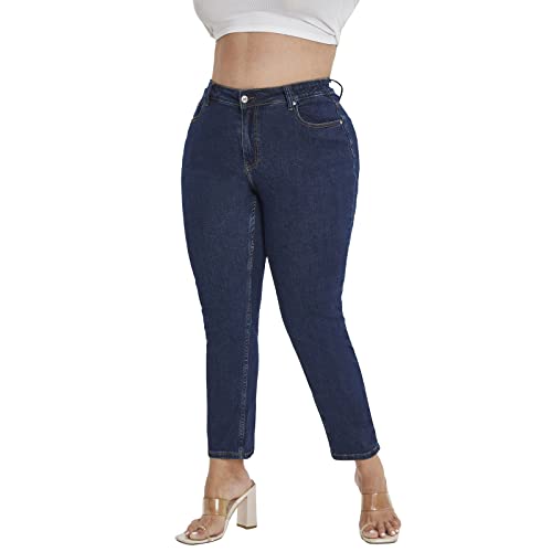 Plus Size Straight Jeans for Women Bule Slim Stretchy Fitting High Waist Women Jeans Curvy Jeans Pants4