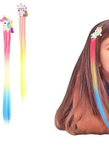 Image of Trendsetter Pack of 3 Kids Cartoon Hair Clip in Colorfull Extension with Tinsel Rainbow False Nylon Wig Braids Extensions Hair Styling Accessories for Baby Girls Adult Multicolor (3 PCS) (Style 2)