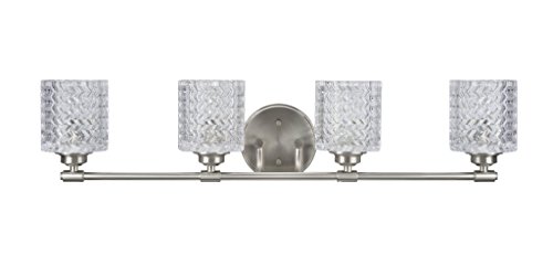 Aspen Creative 62059, Four-Light Metal Bathroom Vanity Wall Light Fixture, 31 1/2" Wide, Transitional Design in Brushed Nickel with Clear Glass Shade