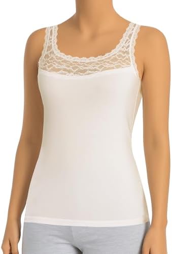 ÖTS Kadın Dantelli Pamuklu Atlet - Ultra Yumuşak, Esnek Kalıp, Askılı Kadın İç Giyim, Nefes Alabilir Kumaş, Zarif Dantelli Kadın Atlet, Günlük ve Özel Kullanım İçin, (Ekru - XL) - Görsel 1