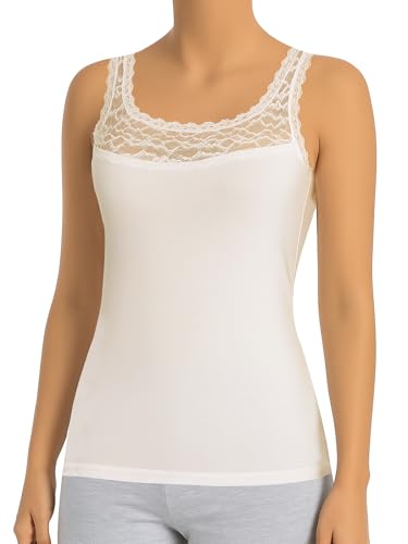 ÖTS Kadın Dantelli Pamuklu Atlet - Ultra Yumuşak, Esnek Kalıp, Askılı Kadın İç Giyim, Nefes Alabilir Kumaş, Zarif Dantelli Kadın Atlet, Günlük ve Özel Kullanım İçin, (Ekru - XL)