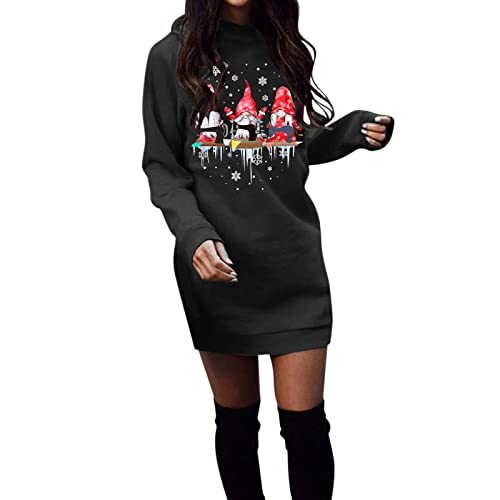 Generisch Weihnachtskleid Damen Weihnachtsoutfit Damen Weihnachten Kleider Knielang Blusenkleid Langarm Rundhals Weihnachtskostüm Pullover Kleid...