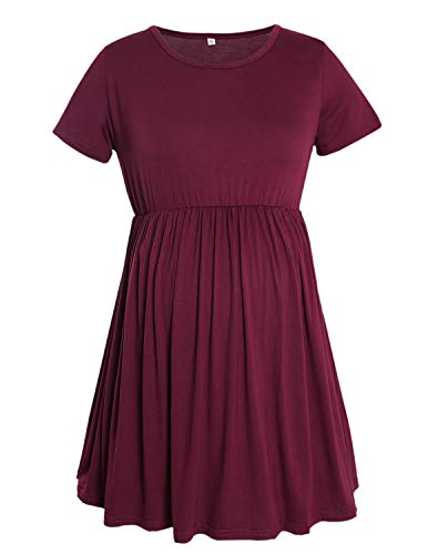 Prettylife Womens Flattering Maternity Tops Comfy Short Sleeve Pleated Pregnancy Shirt (Wine Red, X-Large) #TOP3