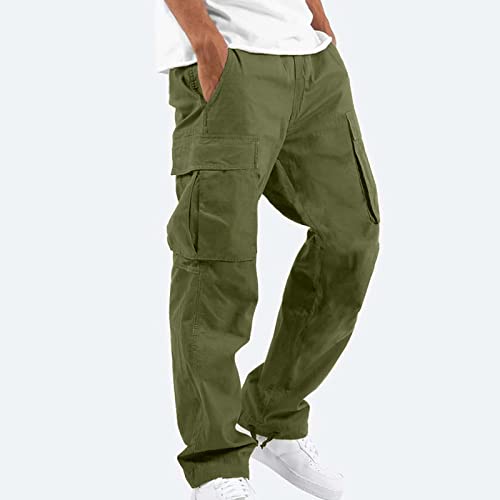 WENKOMG1 Men's Basic Tactical Bottoms Breathable Elastic Waist Trousers Pencil Leg Sports Bottoms2
