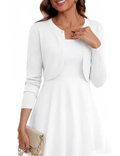 Image of Women's Cropped Cardigan Sweater Long Sleeve Knit Bolero Open Front Shrug for Dresses, S-XL
