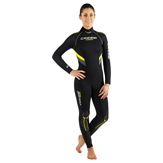 Cressi Castoro Lady, Muta Subacquea in Neoprene High Stretch 5mm Donna, Nero/Giallo/Grigio, S/2