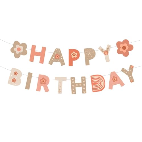 KNUIUYY Joyeux Anniversaire Banderole, Fleurs Marguerite Banner, Birthday Bannière Banderole, Guirlande Joyeux Anniversaire, Décorations Et Fournitures De...