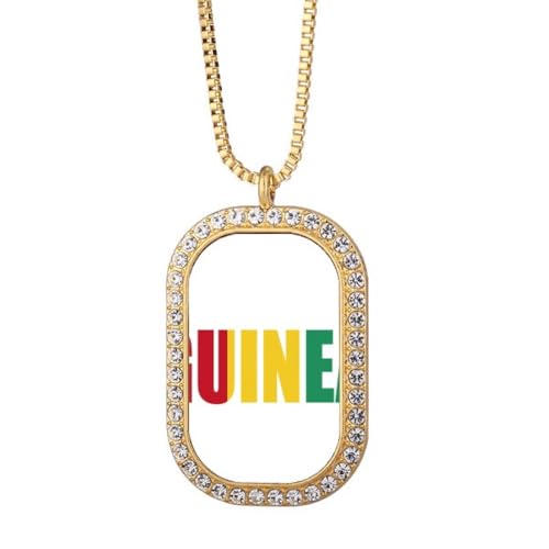 Collier avec pendentif drapeau de la Guinée - Style Art déco - Bijou doré