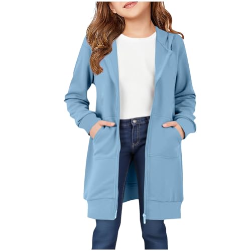 Girls Zip Up Hoodie Fleece Lined Tunic Sweatshirts with Pockets Lightweight Long Jackets Trendy Hoodies Kids Clothes
