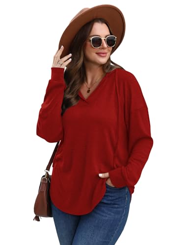 Image of Sampeel Hoodies for Women Trendy Fall Fashion 2025 V Neck Oversized Sweatshirt Plus Size Tops Clothes
