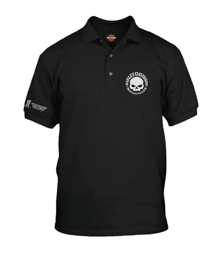 Harley-Davidson Military, Overseas Tour, Exclusive H-D Licensed Classic Polo à 3 boutons pour homme, Willie G, noir, Taille XL