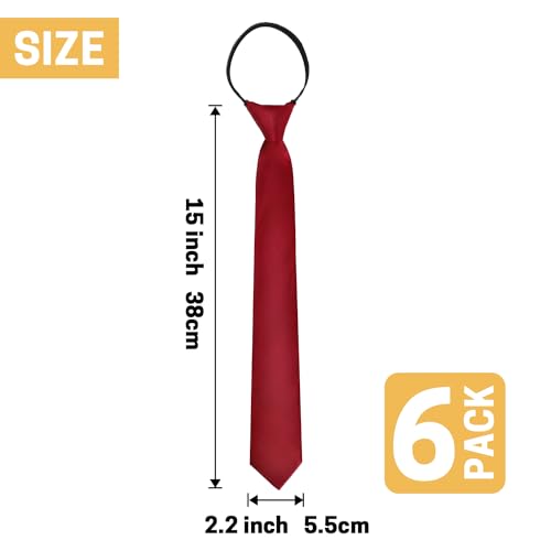 Aurya Boys Ties 6 Pieces Kids Neckties Adjustable Solid Color Zipper Tie for School Uniforms Graduation, 15 IN2