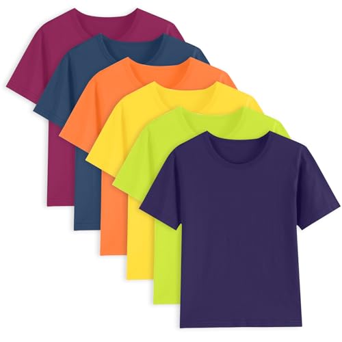 Catálogo de Playera Naranja Niño para comprar online. 43 Paquete de 6 camisetas de algodón de manga corta para niños, camisetas de verano para niños pequeños (edad 2-12), Rojo púrpura, amarillo, naranja, azul, verde, morado, 7-8...