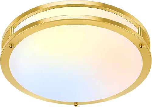 TOBUSA 16in 50W LED Flush Mount Ceiling Light 5600lm Super Bright, Dimmable LED Light Fixture 2700K-6500K 5CCT Adjusted, 1-Pack Modern Light Fixture Ceiling, Gold (Brushed Gold-5CCT-1, 16inch)