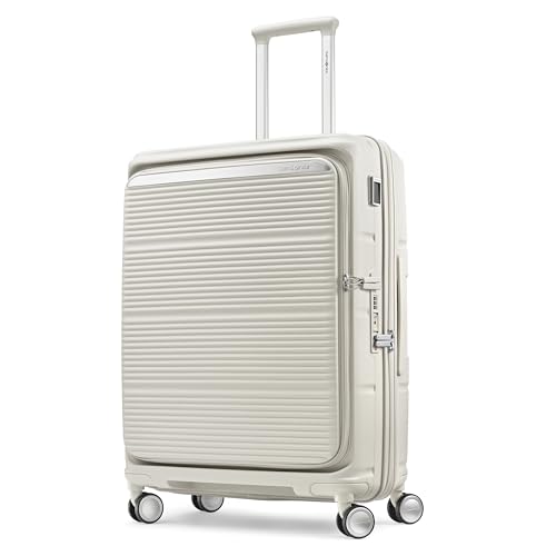 Samsonite Paralux Medium Checked Luggage - Innovative Design - Quick Access Front Pocket - Dual Suspension Wheel Technology - TSA Lock - Expandable - Includes Removable Packing Cubes - Stone Grey