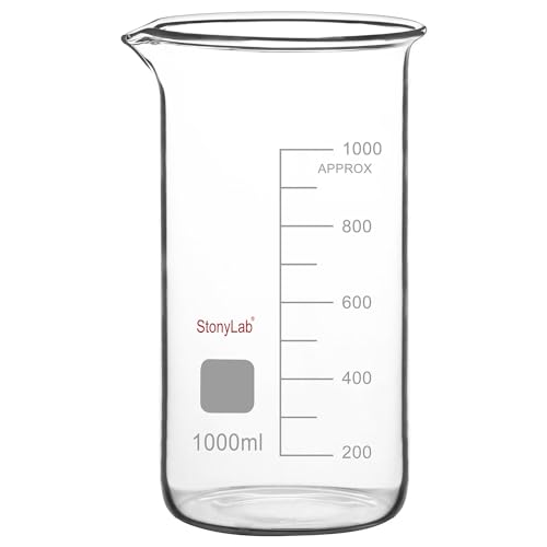 stonylab Vaso de Vidrio, Paquete de 1, Vaso alto Graduado de Vidrio Borosilicato con Pico Vertedor, Vaso de Laboratorio, 1000 ml